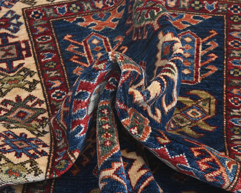 3x5 Kazak Blue Afghan Hand Knotted Traditional Wool Area Rug